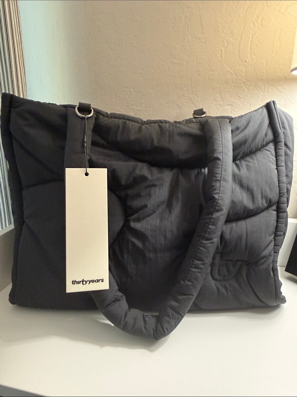 Thirty years Padded Quilted Black Tote Bag